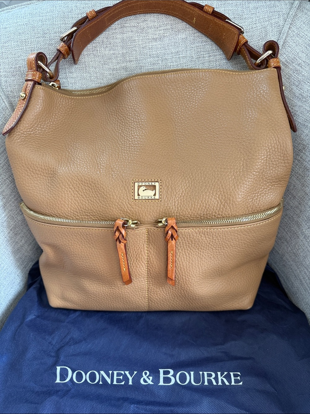 Dooney & Bourke Caramel Pebbled Leather Shoulder Bag with Tan Accents